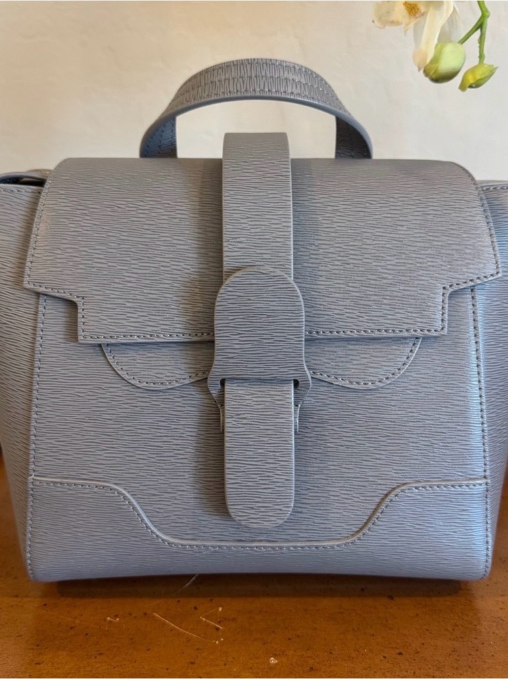 Senreve Mini Maestra Bag Storm Grey Leather Convertible Backpack Tote